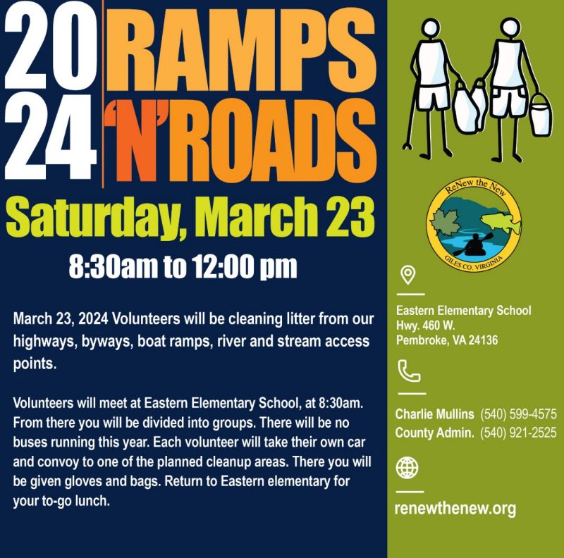 A promotional graphic for ReNew the New's 2024 Ramps'N'Roads event on March 23 from 8:30 a.m. to noon.
