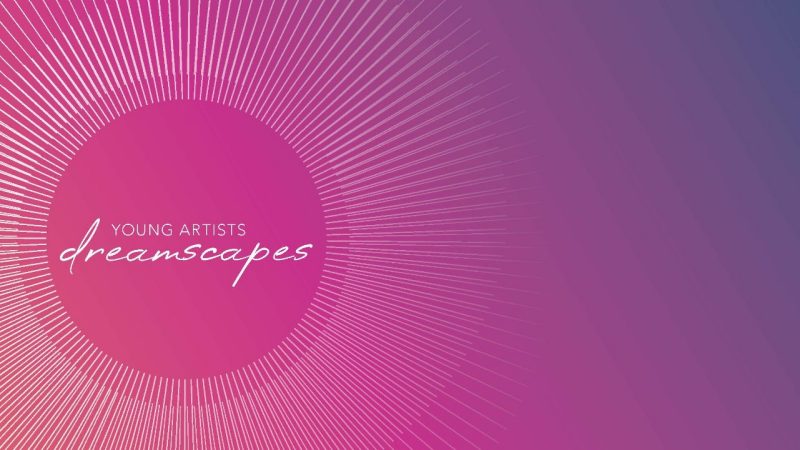young-artists_dreamscapes_craig-county-high-school The art for the "Young Artists: dreamscapes" exhibition, a white sunburst on a pink/purple background with white text