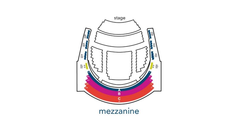 Moss Arts Center seating chart showing the mezzanine level