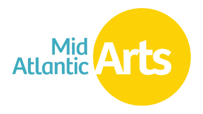  The logo for the Mid Atlantic Arts Foundation. On a white background are the words "Mid Atlantic" in teal, stacked one over the other on the left side, and "Arts" much larger and within a yellow circle on the right side.