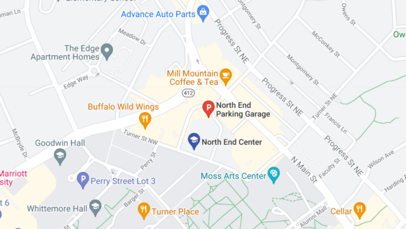  Screen shot of the North End Parking Garage pinned on Google maps.