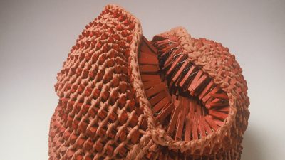 Karyl Sisson's "Vessel XXI," 1995 (detail); cotton twill tape, thread, and miniature wood spring-operated clothespins; 7 x 16 x 4 inches; courtesy of the artist and BrownGrotta