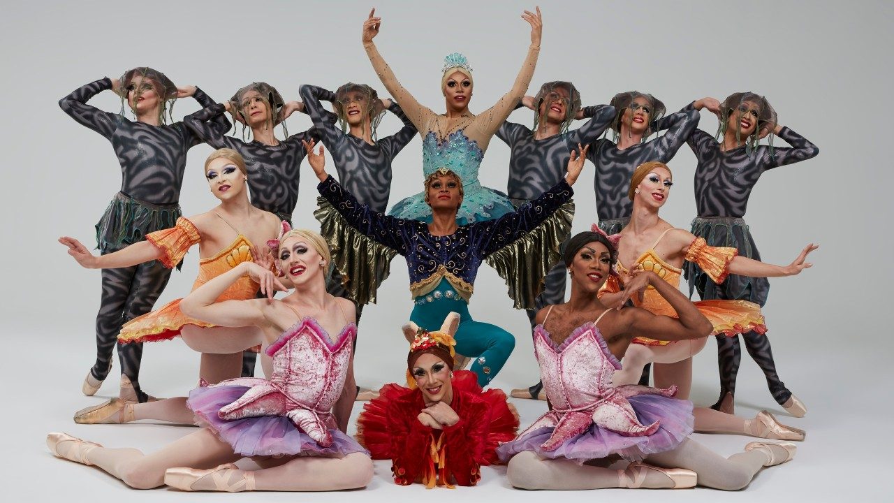  The dancers of Les Ballets Trockadero de Monte Carlo wear extravagant costumes, some of which seem to be inspired by sea creatures. The group consists of 13 men dressed in beautiful, detailed drag.