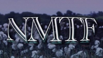 A grainy image that appears to be from an old TV shows a field of white flowers. Overlaid white text reads "NMTF"